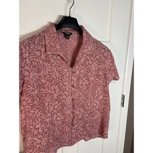 Woolrich women’s linen blend shirt sleeve button floral blouse SZ‎ XL pink boho